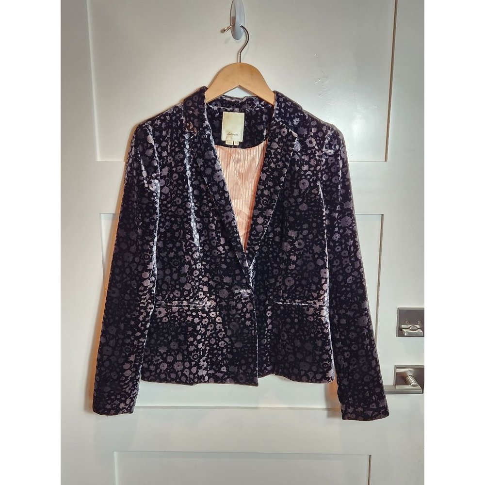 Elevenses Anthropologie Lumi Black & Silver Velvet Blazer size 8